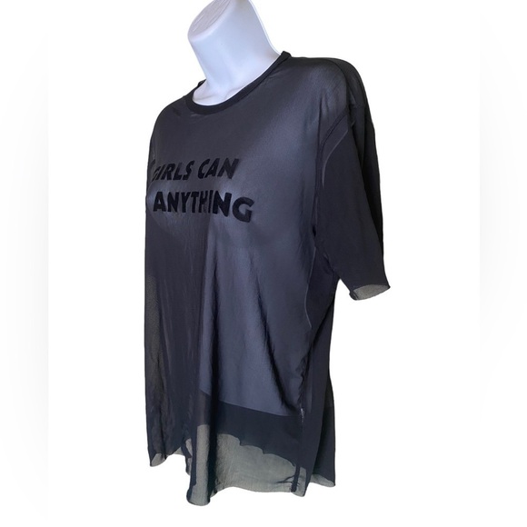 Garage Oversized Sheer Mesh Black Girls can do anything Velvet Spell Out SZ XS - Picture 5 of 10